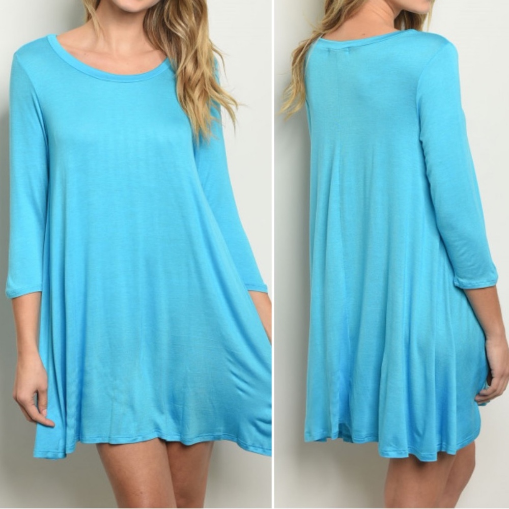 3/4 sleeve scoop neck jersey tunic dress.